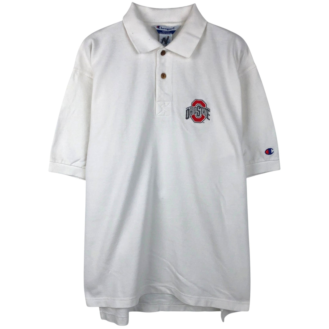 Champion Ohio State College Short-Sleeve Polo Shirt (Men's Size L) cotton white type Vintage Second Hand