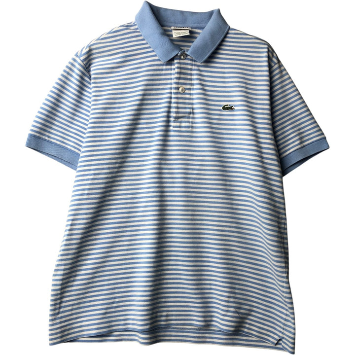Lacoste (French design) Short-sleeved striped polo shirt, men's size M (approx.) cotton Blue type light blue Vintage Second Hand
