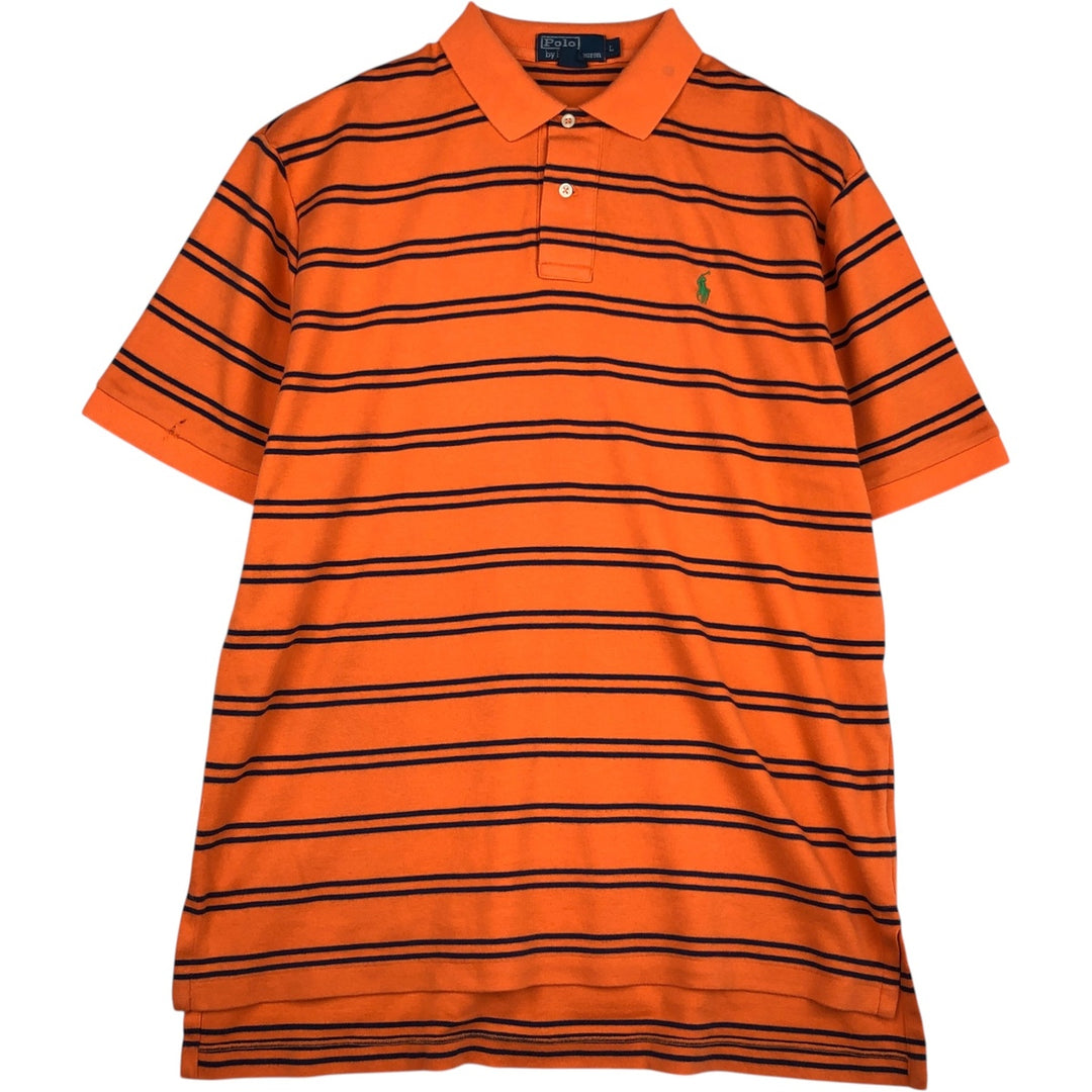 Ralph Lauren POLO by Ralph Lauren short sleeve striped polo shirt, men's size L cotton orange type Vintage Second Hand