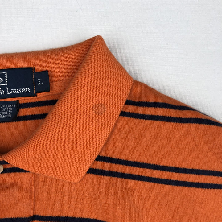 Ralph Lauren POLO by Ralph Lauren short sleeve striped polo shirt, men's size L cotton orange type Vintage Second Hand