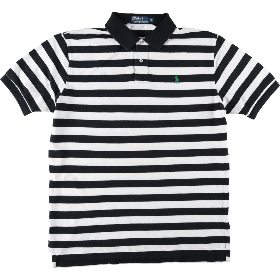 Ralph Lauren POLO by Ralph Lauren short sleeve striped polo shirt, men's XL size cotton black type Vintage Second Hand