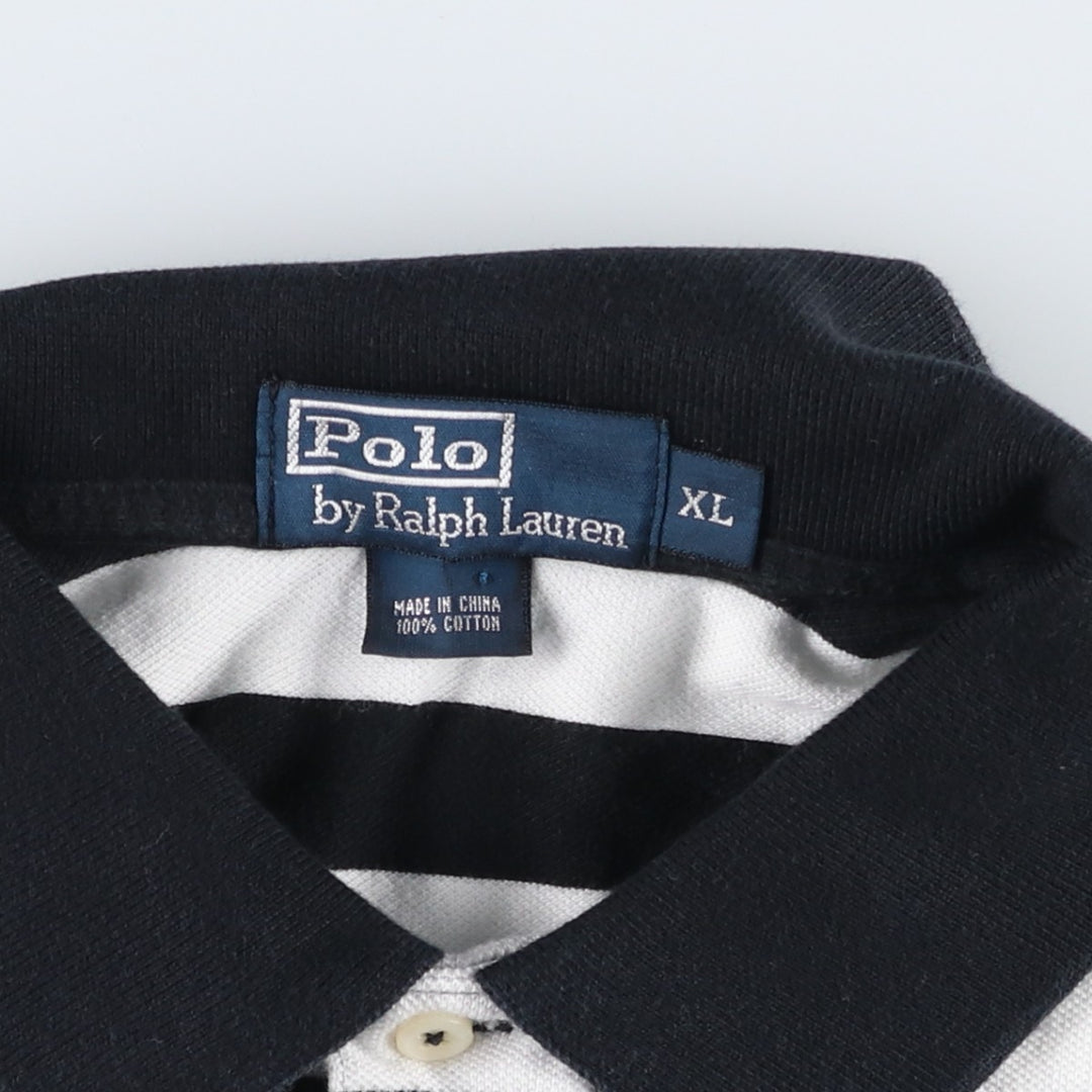 Ralph Lauren POLO by Ralph Lauren short sleeve striped polo shirt, men's XL size cotton black type Vintage Second Hand