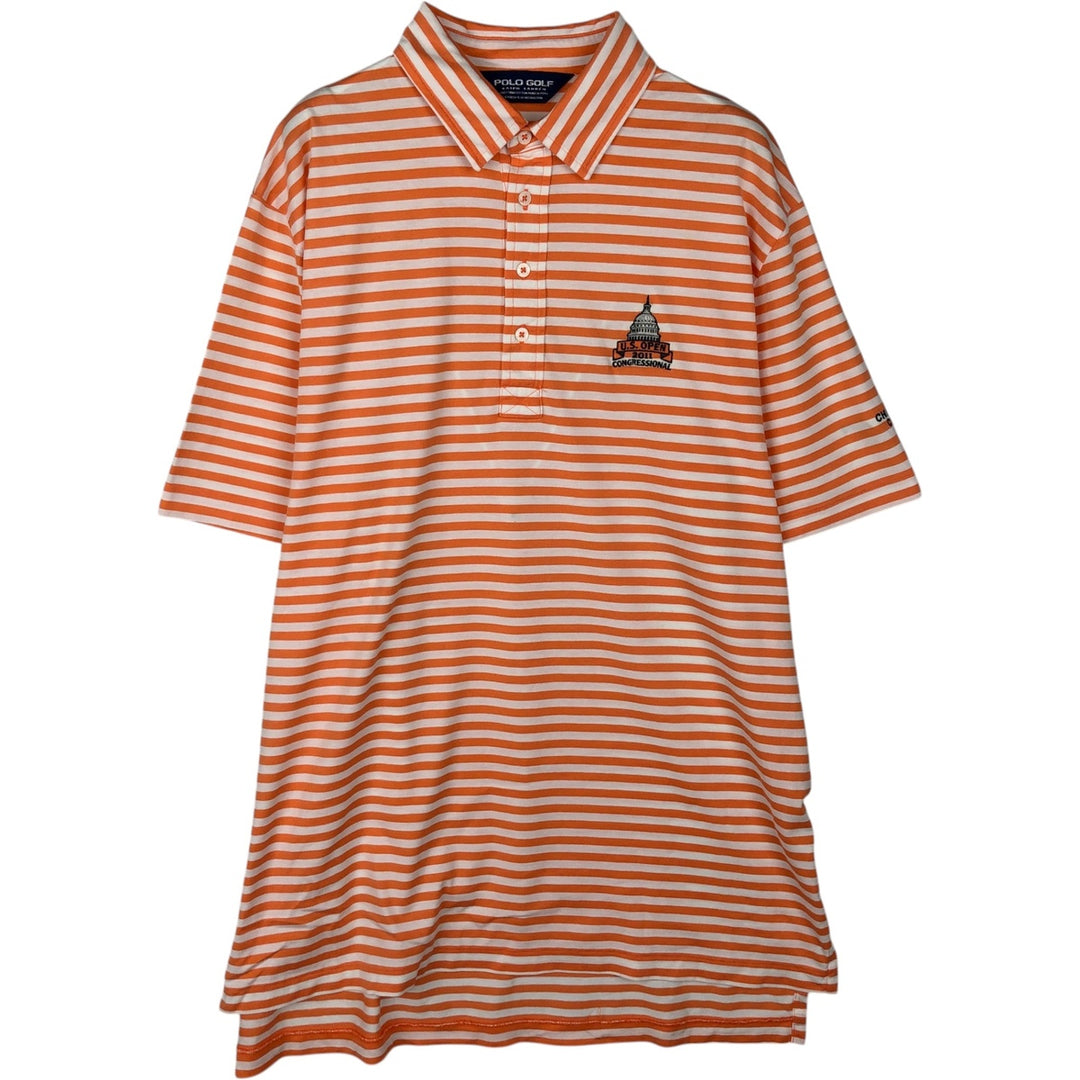 Ralph Lauren POLO GOLF Short Sleeve Striped Polo Shirt Men's Size L Pima Cotton orange type Vintage Second Hand