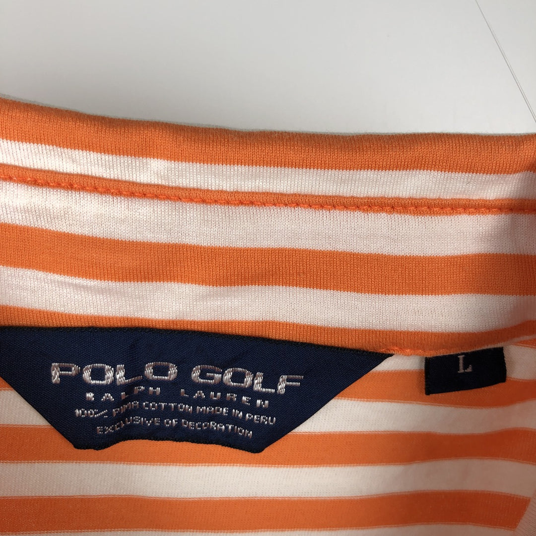 Ralph Lauren POLO GOLF Short Sleeve Striped Polo Shirt Men's Size L Pima Cotton orange type Vintage Second Hand