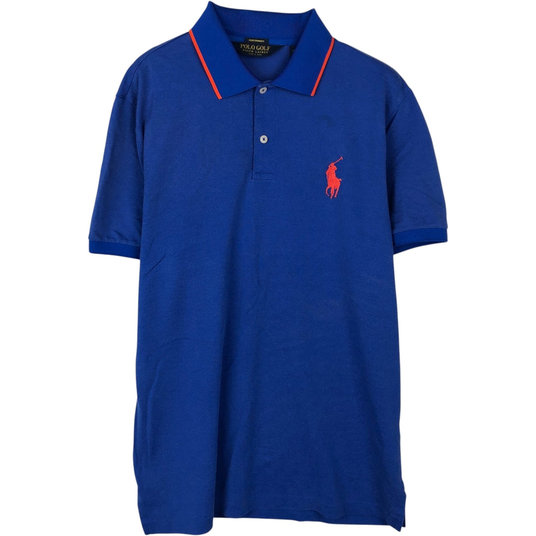 Ralph Lauren POLO GOLF Big Pony Short-Sleeve Polo Shirt, Men's Size M (approx.) Pima Cotton blue type Vintage Second Hand