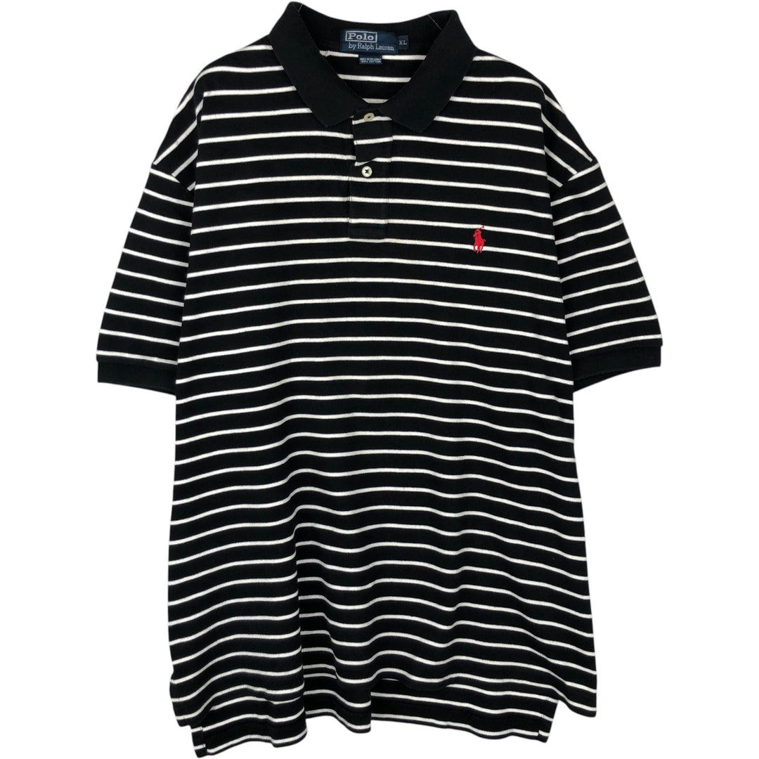 Ralph Lauren POLO by Ralph Lauren short sleeve striped polo shirt, men's XL size cotton black type Vintage Second Hand