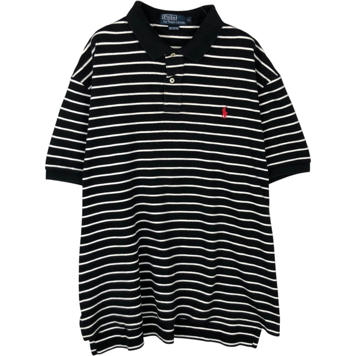 Ralph Lauren POLO by Ralph Lauren short sleeve striped polo shirt, men's XL size cotton black type Vintage Second Hand