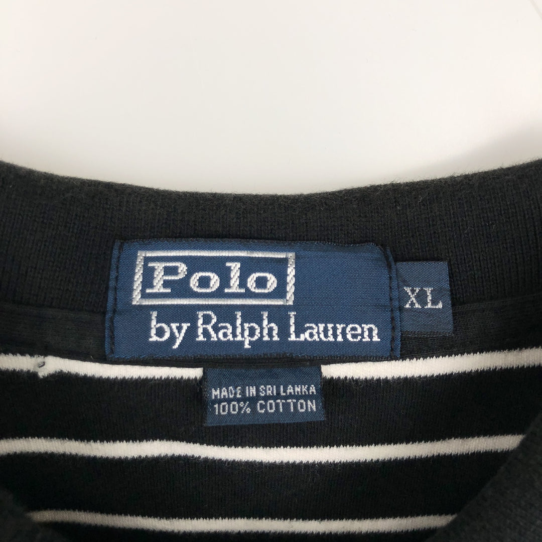 Ralph Lauren POLO by Ralph Lauren short sleeve striped polo shirt, men's XL size cotton black type Vintage Second Hand