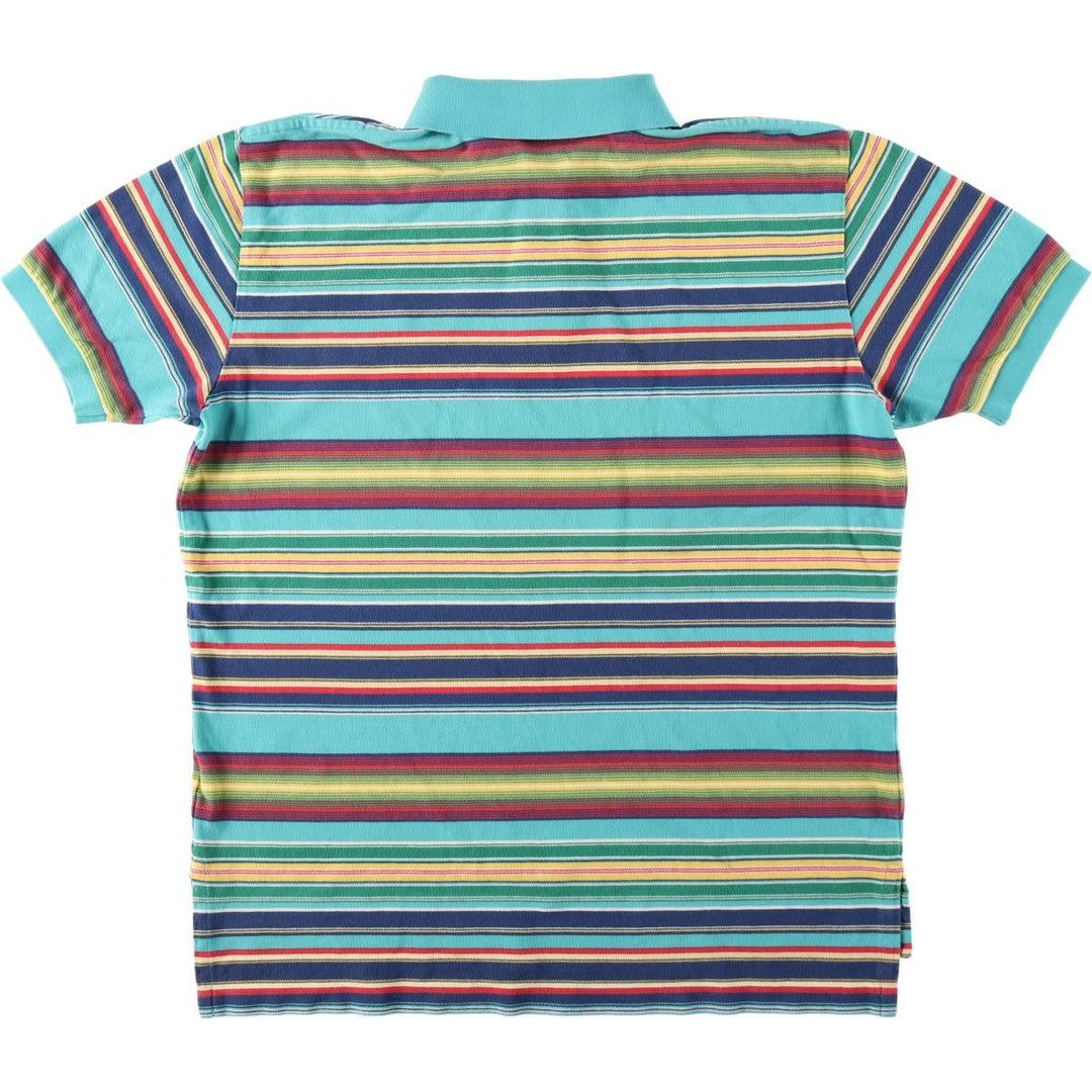 Ralph Lauren POLO by Ralph Lauren Multi-border short sleeve striped polo shirt Men's size L cotton turquoise blue Vintage Second Hand