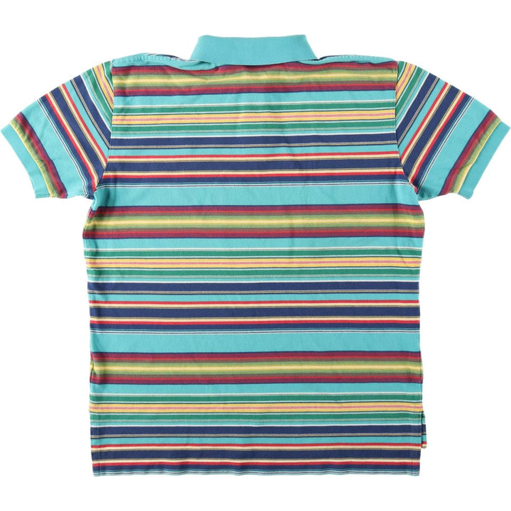 Ralph Lauren POLO by Ralph Lauren Multi-border short sleeve striped polo shirt Men's size L cotton turquoise blue Vintage Second Hand