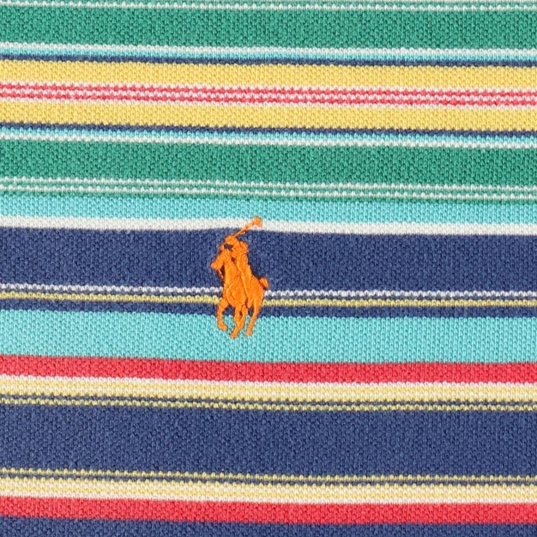 Ralph Lauren POLO by Ralph Lauren Multi-border short sleeve striped polo shirt Men's size L cotton turquoise blue Vintage Second Hand