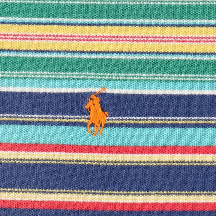 Ralph Lauren POLO by Ralph Lauren Multi-border short sleeve striped polo shirt Men's size L cotton turquoise blue Vintage Second Hand