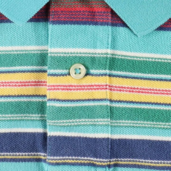 Ralph Lauren POLO by Ralph Lauren Multi-border short sleeve striped polo shirt Men's size L cotton turquoise blue Vintage Second Hand
