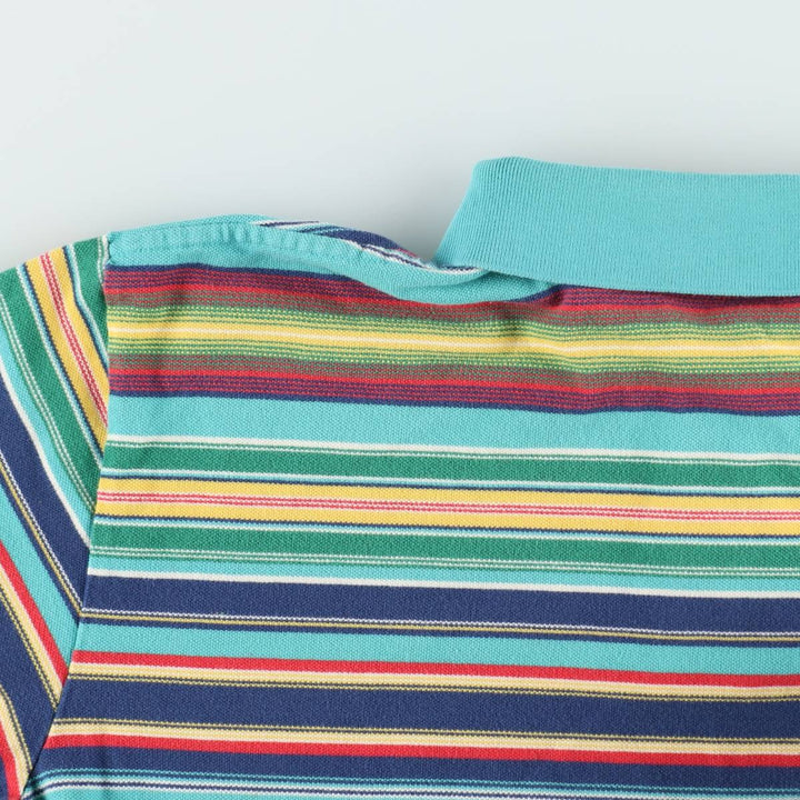 Ralph Lauren POLO by Ralph Lauren Multi-border short sleeve striped polo shirt Men's size L cotton turquoise blue Vintage Second Hand