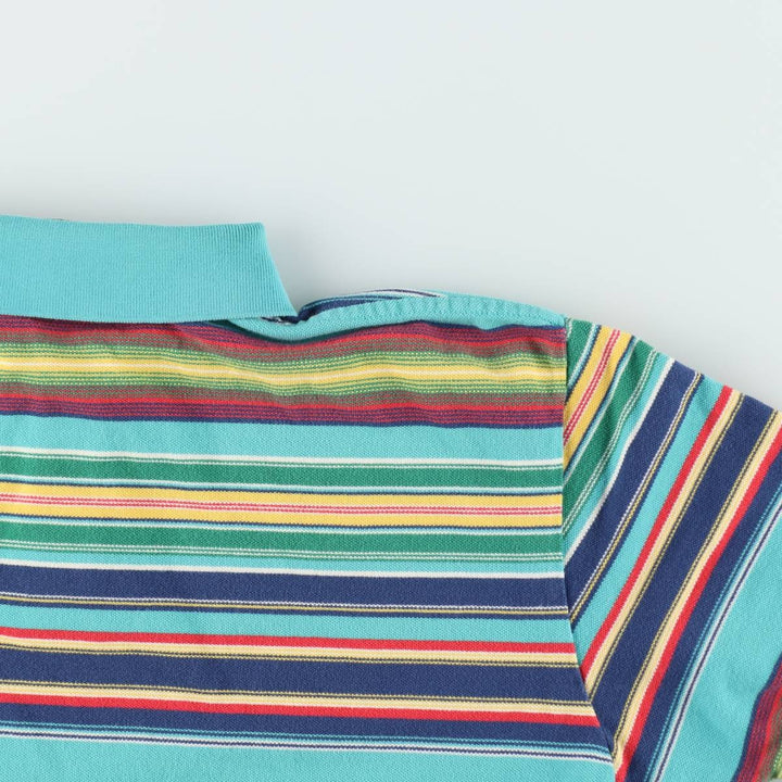Ralph Lauren POLO by Ralph Lauren Multi-border short sleeve striped polo shirt Men's size L cotton turquoise blue Vintage Second Hand