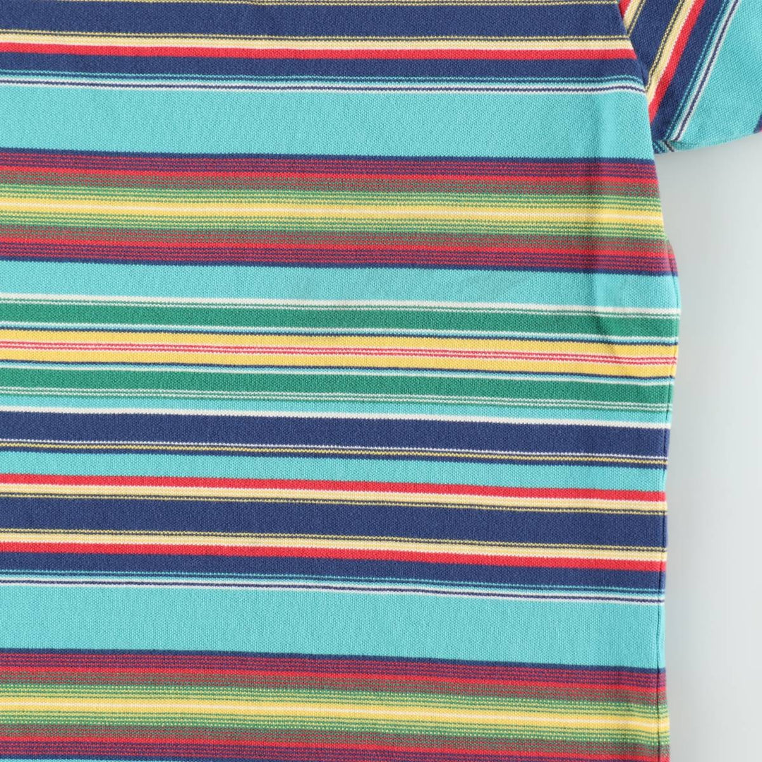 Ralph Lauren POLO by Ralph Lauren Multi-border short sleeve striped polo shirt Men's size L cotton turquoise blue Vintage Second Hand