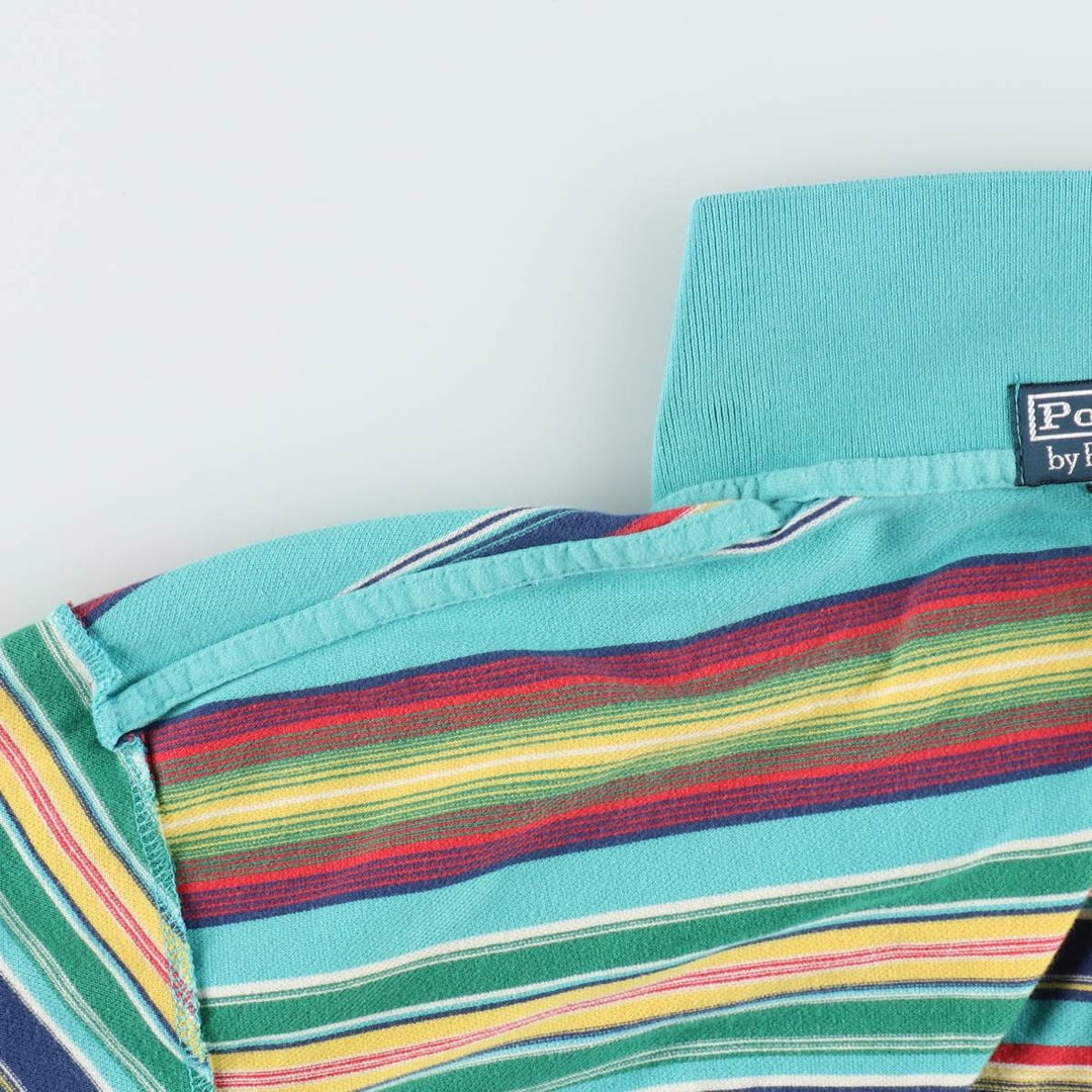 Ralph Lauren POLO by Ralph Lauren Multi-border short sleeve striped polo shirt Men's size L cotton turquoise blue Vintage Second Hand
