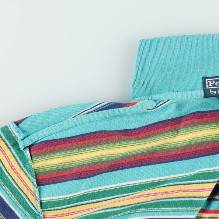 Ralph Lauren POLO by Ralph Lauren Multi-border short sleeve striped polo shirt Men's size L cotton turquoise blue Vintage Second Hand