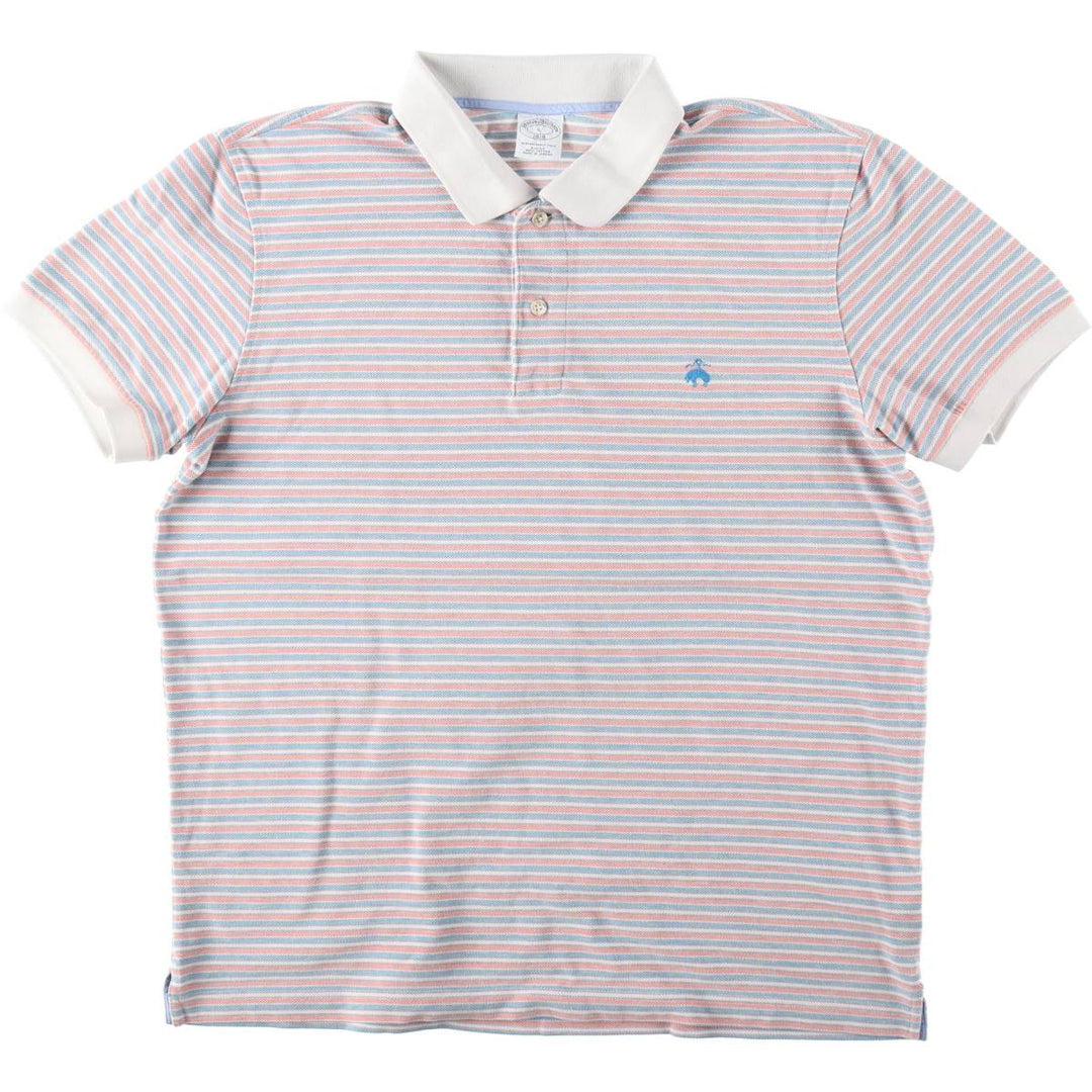 Brooks Brothers 1818 Slim Fit Short-Sleeve Striped Polo Shirt, Men's Size L (approx.) cotton coral Vintage Second Hand