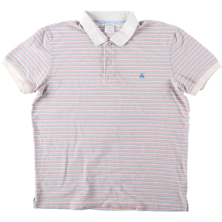 Brooks Brothers 1818 Slim Fit Short-Sleeve Striped Polo Shirt, Men's Size L (approx.) cotton coral Vintage Second Hand