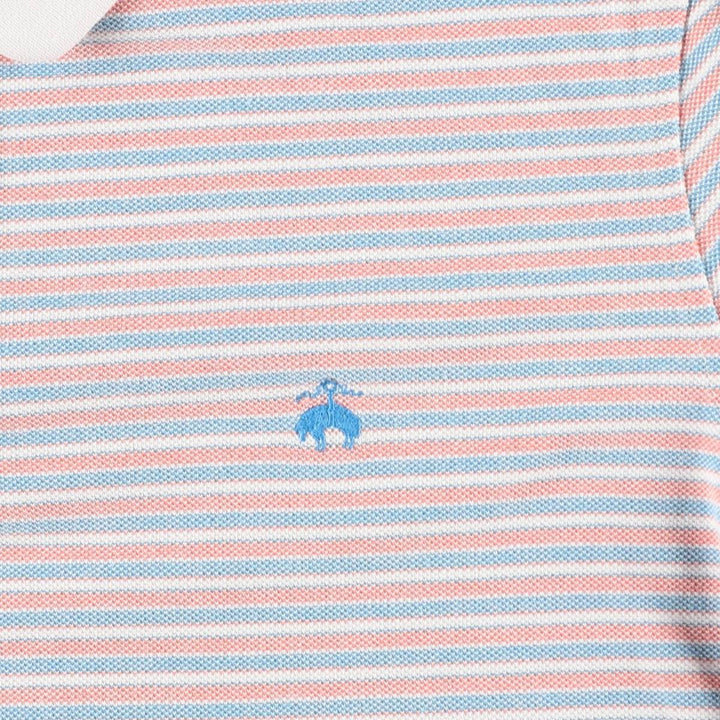 Brooks Brothers 1818 Slim Fit Short-Sleeve Striped Polo Shirt, Men's Size L (approx.) cotton coral Vintage Second Hand