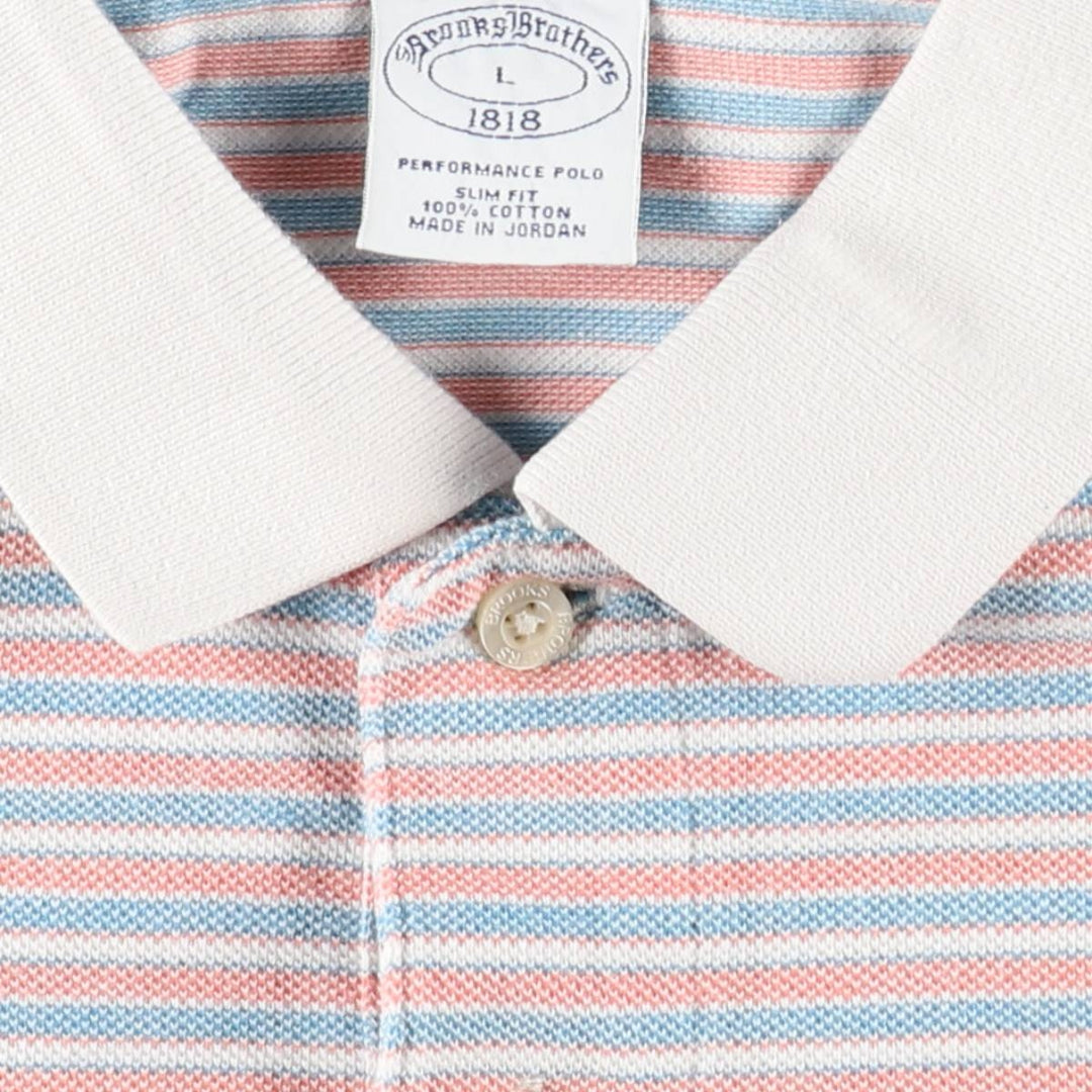 Brooks Brothers 1818 Slim Fit Short-Sleeve Striped Polo Shirt, Men's Size L (approx.) cotton coral Vintage Second Hand