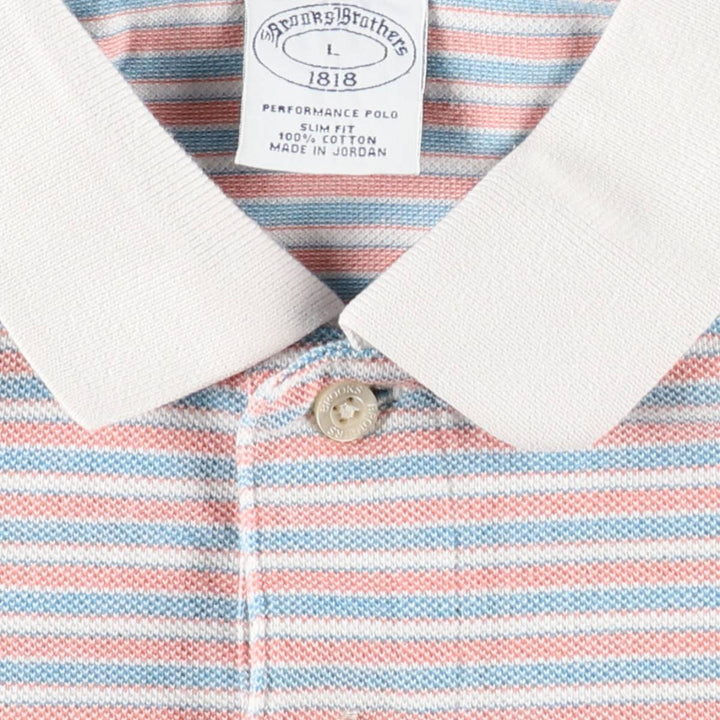 Brooks Brothers 1818 Slim Fit Short-Sleeve Striped Polo Shirt, Men's Size L (approx.) cotton coral Vintage Second Hand