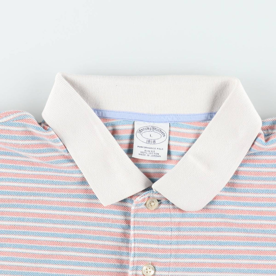 Brooks Brothers 1818 Slim Fit Short-Sleeve Striped Polo Shirt, Men's Size L (approx.) cotton coral Vintage Second Hand