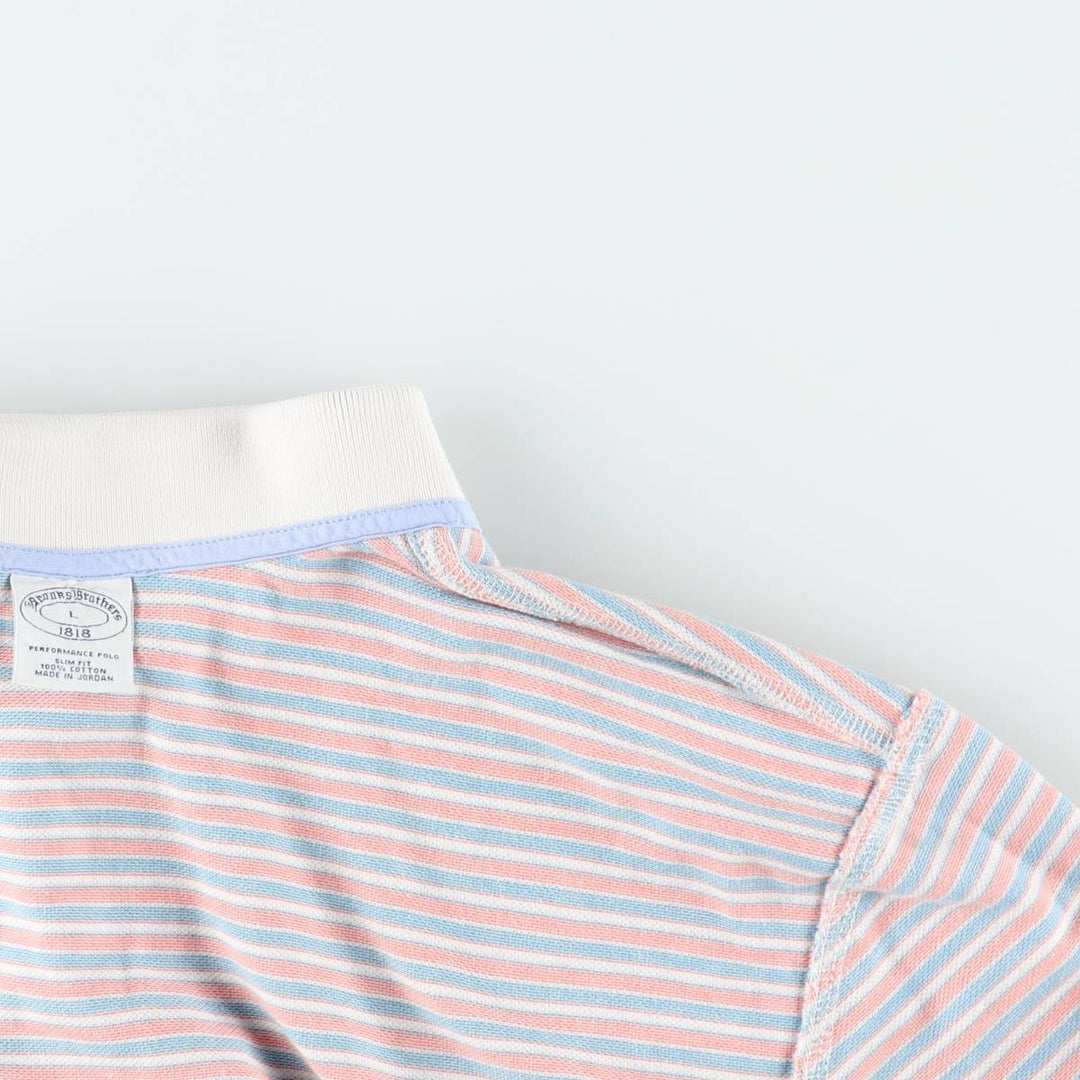 Brooks Brothers 1818 Slim Fit Short-Sleeve Striped Polo Shirt, Men's Size L (approx.) cotton coral Vintage Second Hand
