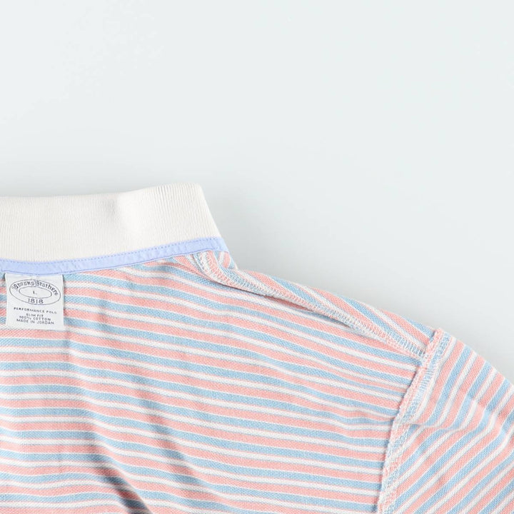 Brooks Brothers 1818 Slim Fit Short-Sleeve Striped Polo Shirt, Men's Size L (approx.) cotton coral Vintage Second Hand