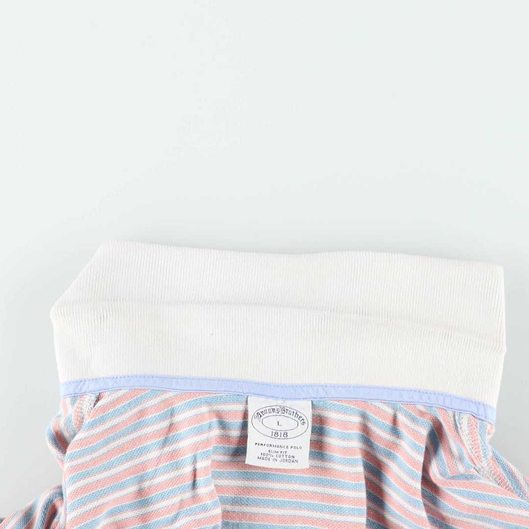 Brooks Brothers 1818 Slim Fit Short-Sleeve Striped Polo Shirt, Men's Size L (approx.) cotton coral Vintage Second Hand