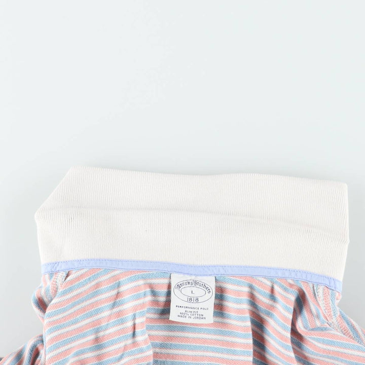 Brooks Brothers 1818 Slim Fit Short-Sleeve Striped Polo Shirt, Men's Size L (approx.) cotton coral Vintage Second Hand