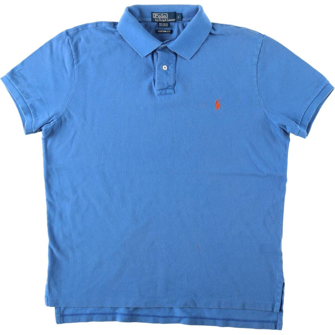 Ralph Lauren POLO by Ralph Lauren CUSTOM FIT short sleeve polo shirt, men's size L cotton blue type Vintage Second Hand