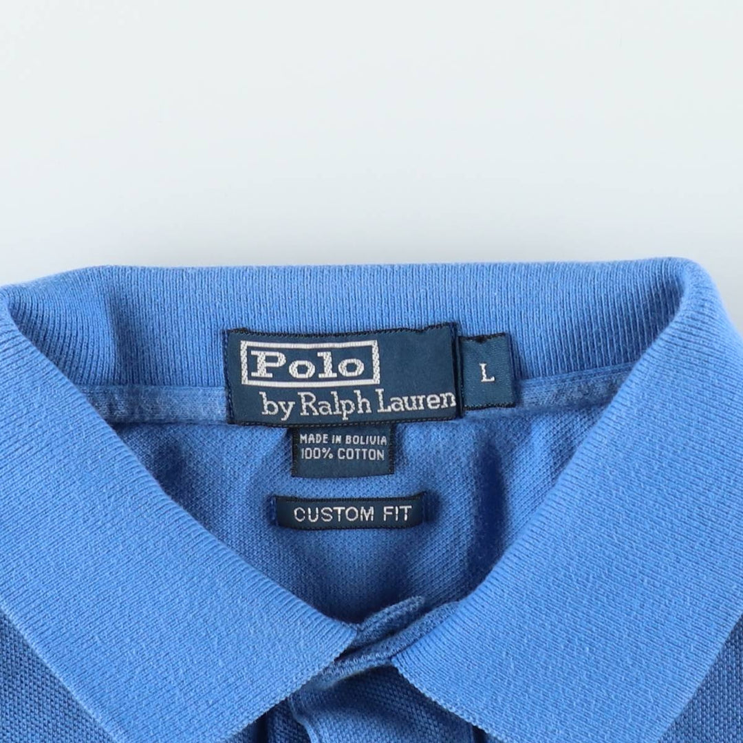 Ralph Lauren POLO by Ralph Lauren CUSTOM FIT short sleeve polo shirt, men's size L cotton blue type Vintage Second Hand