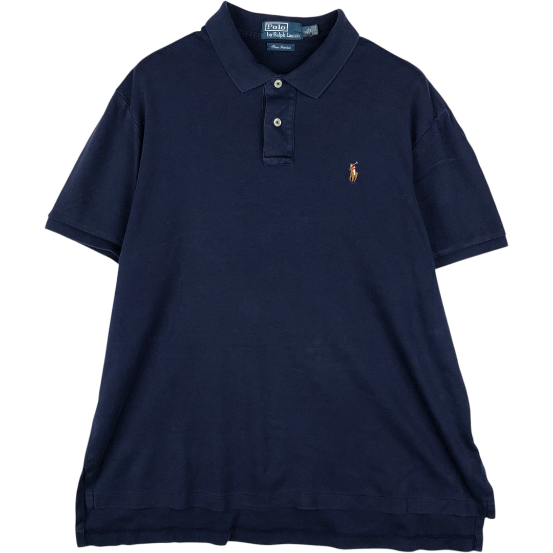Ralph Lauren POLO by Ralph Lauren Pima Interlock Short-Sleeve Polo Shirt, Men's Size XL (approx.) cotton navy blue type Vintage Second Hand