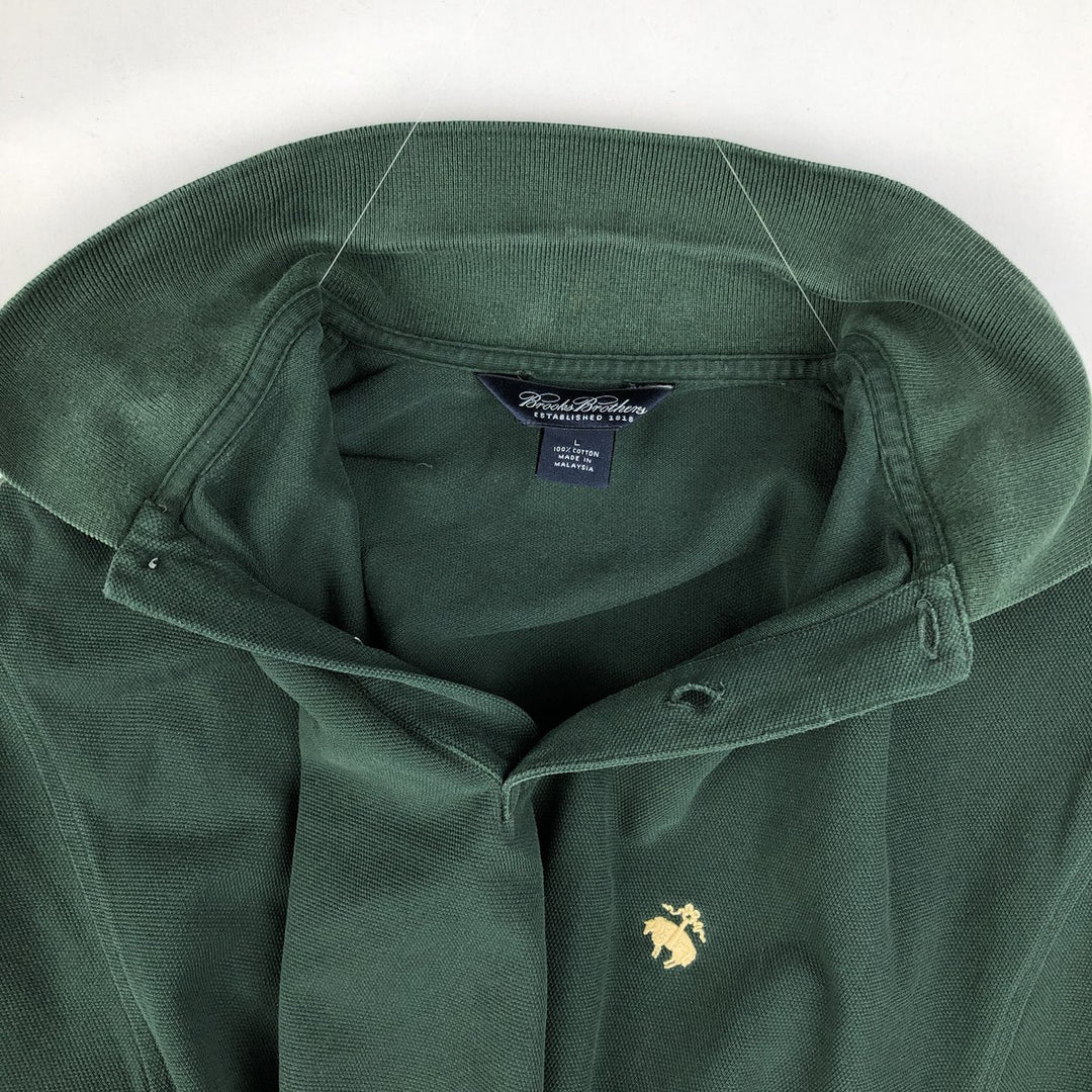 Brooks Brothers Men's Short Sleeve Polo Shirt, Size L cotton Green type dark green Vintage Second Hand