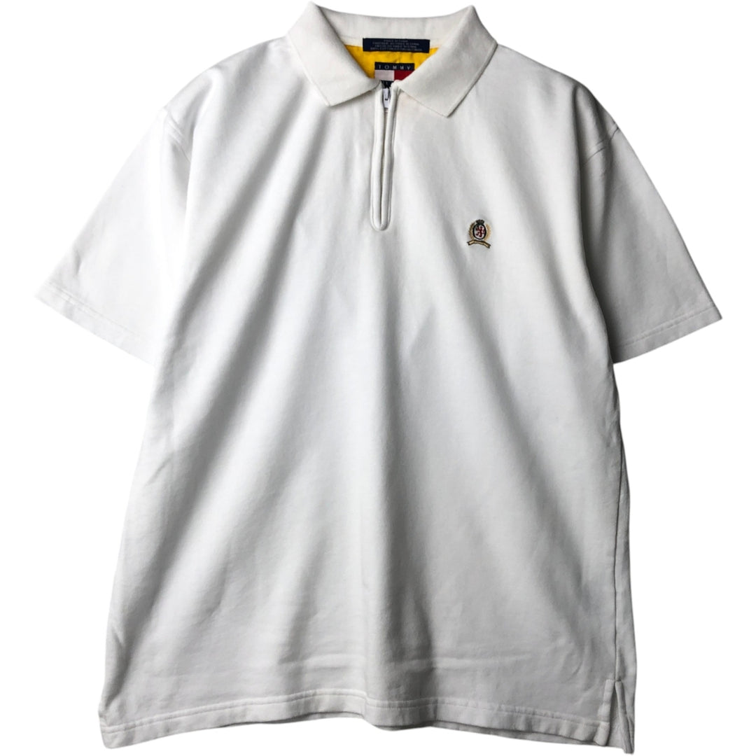 1990'S Tommy Hilfiger Half-Zip Short-Sleeve Polo Shirt, Men's Size L (approx.), Vintage cotton white type Vintage Second Hand
