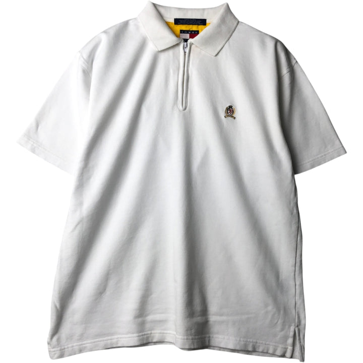 1990'S Tommy Hilfiger Half-Zip Short-Sleeve Polo Shirt, Men's Size L (approx.), Vintage cotton white type Vintage Second Hand
