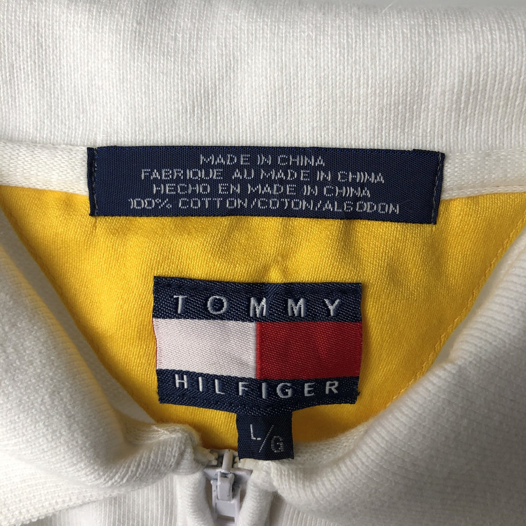 1990'S Tommy Hilfiger Half-Zip Short-Sleeve Polo Shirt, Men's Size L (approx.), Vintage cotton white type Vintage Second Hand