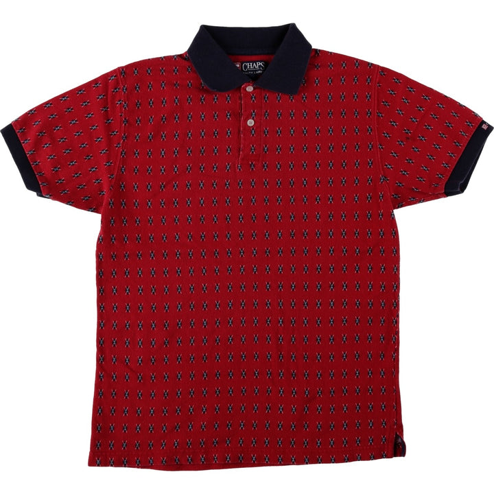 Ralph Lauren CHAPS Argyle Pattern Short-Sleeve Polo Shirt (Men's Size S) cotton red type Vintage Second Hand