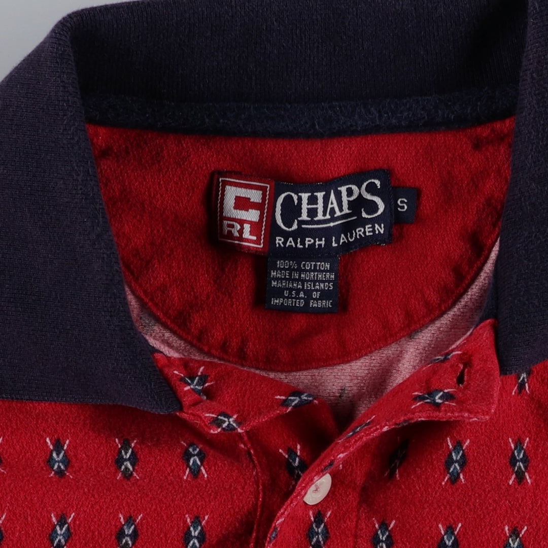 Ralph Lauren CHAPS Argyle Pattern Short-Sleeve Polo Shirt (Men's Size S) cotton red type Vintage Second Hand