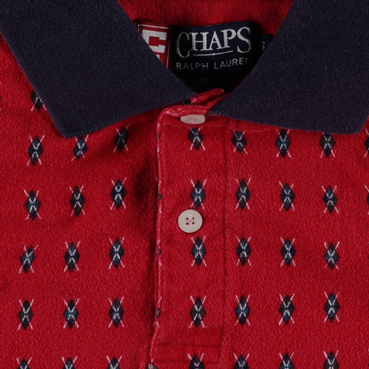 Ralph Lauren CHAPS Argyle Pattern Short-Sleeve Polo Shirt (Men's Size S) cotton red type Vintage Second Hand