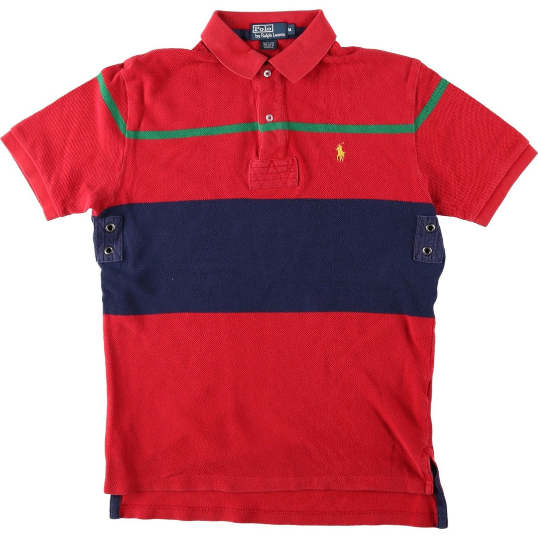 Ralph Lauren POLO by Ralph Lauren Multi-stripe Short-Sleeve Polo Shirt, Men's Size M (approx.) cotton red type Vintage Second Hand