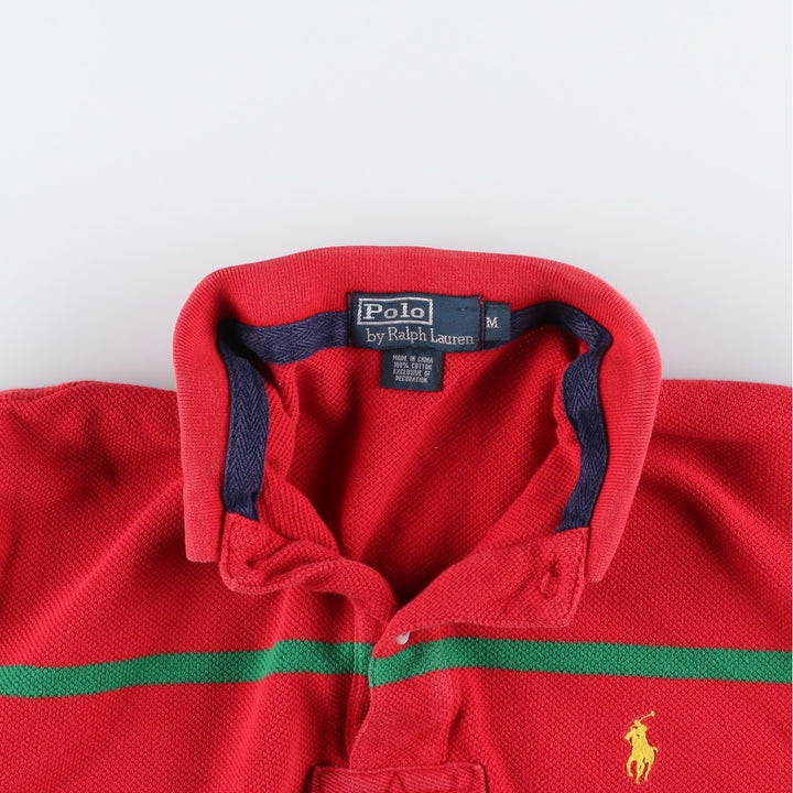 Ralph Lauren POLO by Ralph Lauren Multi-stripe Short-Sleeve Polo Shirt, Men's Size M (approx.) cotton red type Vintage Second Hand
