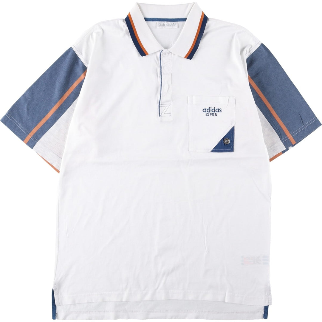 80s-90'S Adidas Trefoil Logo Short-Sleeve Polo Shirt, Men's Size L (Equivalent), Vintage cotton white type Vintage Second Hand