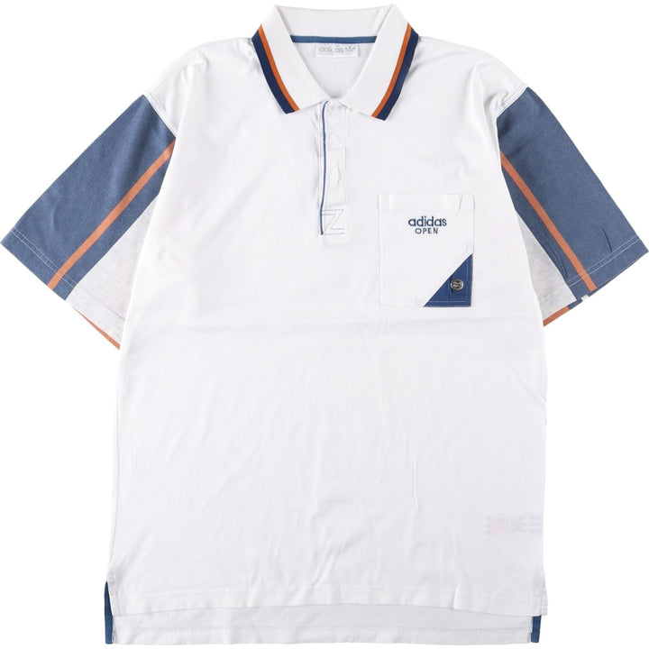 80s-90'S Adidas Trefoil Logo Short-Sleeve Polo Shirt, Men's Size L (Equivalent), Vintage cotton white type Vintage Second Hand