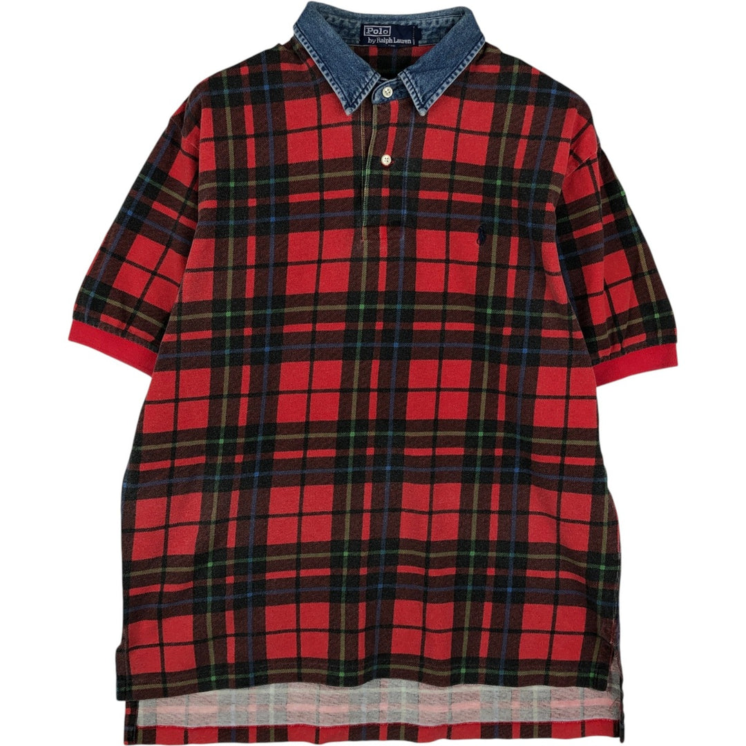 Ralph Lauren POLO by Ralph Lauren short sleeve check polo shirt, men's size L cotton red type Vintage Second Hand