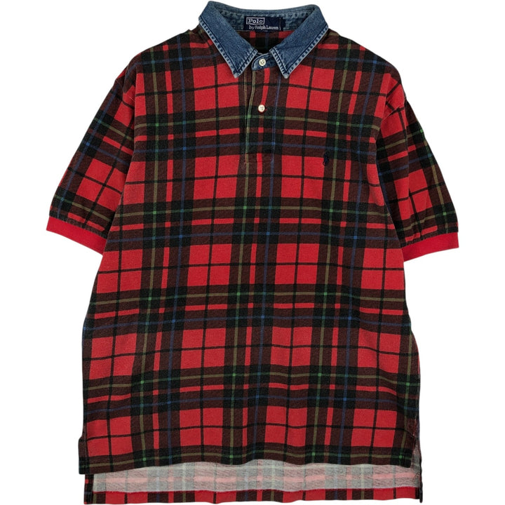 Ralph Lauren POLO by Ralph Lauren short sleeve check polo shirt, men's size L cotton red type Vintage Second Hand