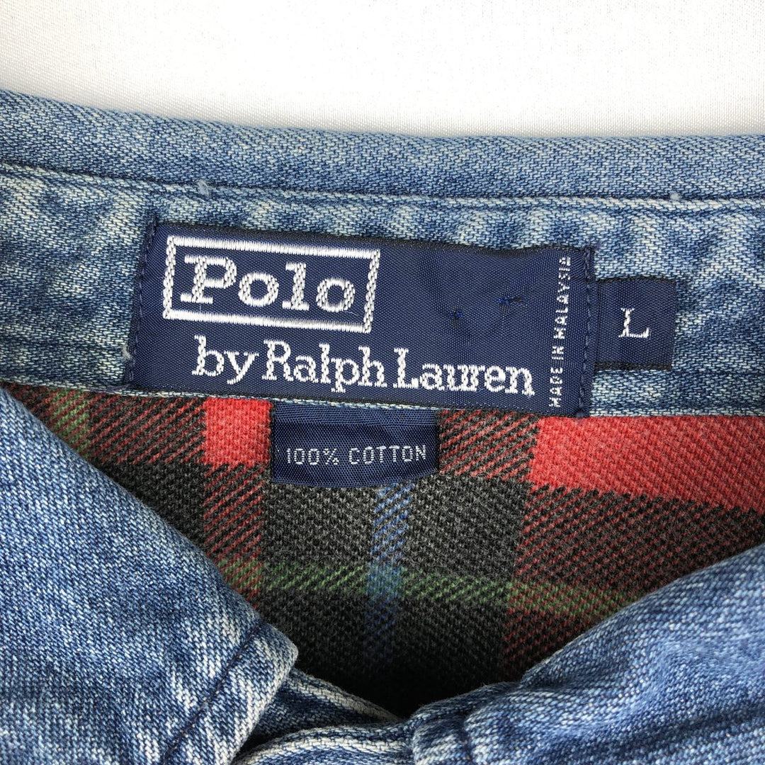 Ralph Lauren POLO by Ralph Lauren short sleeve check polo shirt, men's size L cotton red type Vintage Second Hand