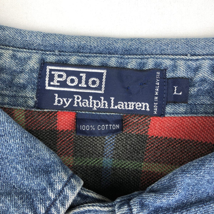 Ralph Lauren POLO by Ralph Lauren short sleeve check polo shirt, men's size L cotton red type Vintage Second Hand